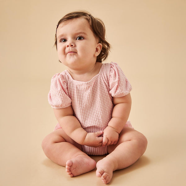 Gingham Seersucker Puff Sleeve Swimsuit | Baby Girl Summer