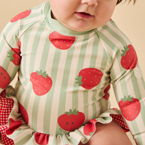 Mayoral Newborn Girl 3-Piece Swim Set with Sun Protection- Strawberry main image 1