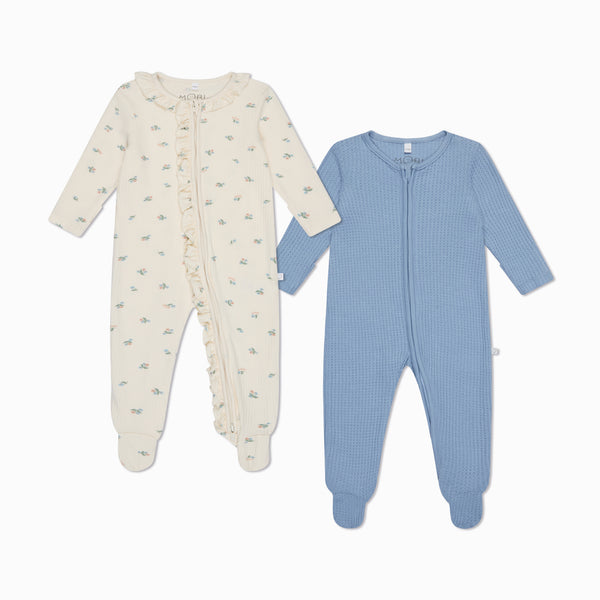 Floral Ribbed & Waffle Clever Zip Baby Pajamas 2 Pack Organic Baby
