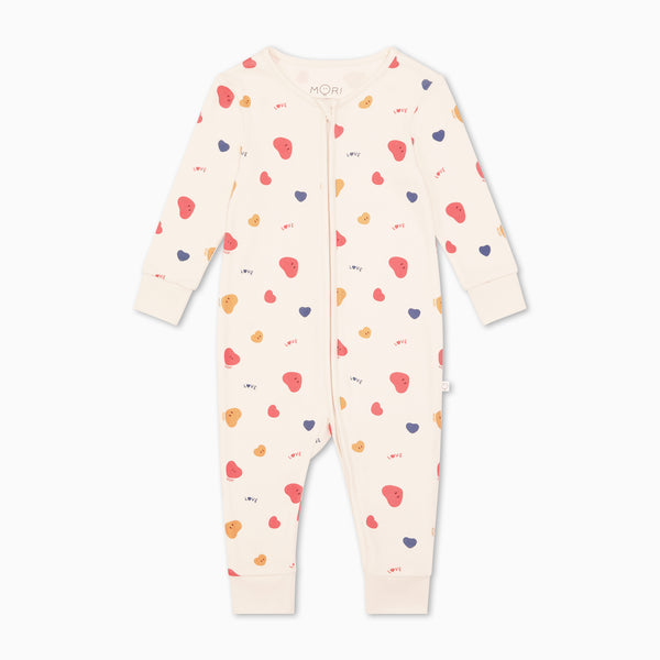 Heart Print Clever Zip Romper Organic Baby Onesies MORI