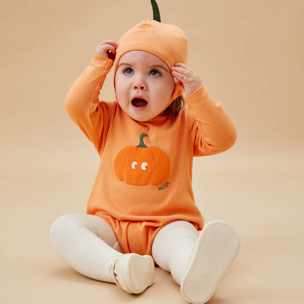 Pumpkin Ribbed Bodysuit Hat Baby Halloween Outfits MORI US