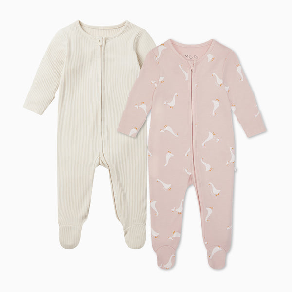 Duck Clever Zip Baby Pajamas 2 Pack Organic Baby Onesies MORI