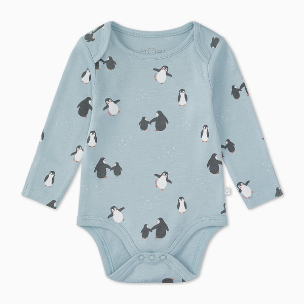 Adorable Penguin-Themed Yellow & Blue Baby Bodysuit Set with Pants main image 1