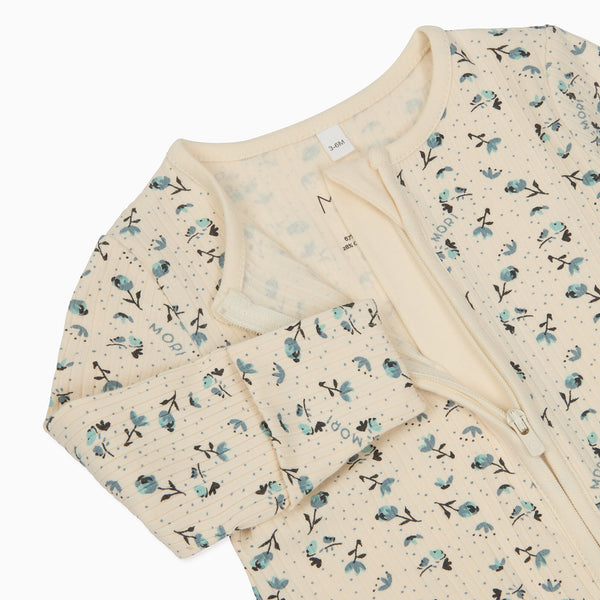Floral Ribbed Clever Zip Baby Pajamas | MORI US
