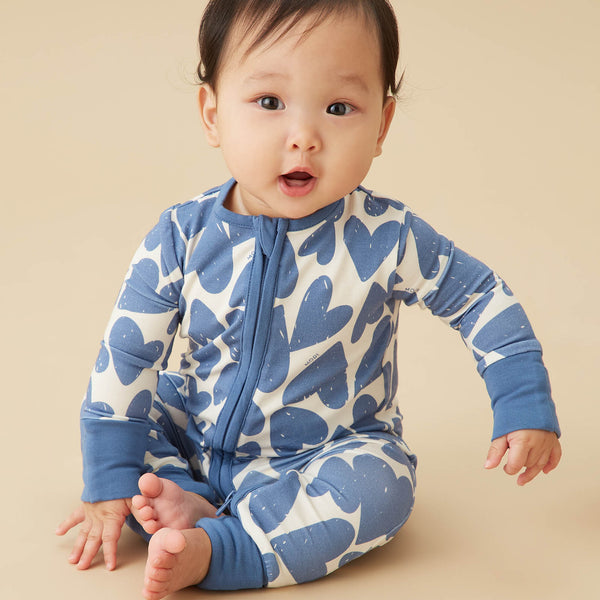 Shop Blue Hearts Clever Zip Baby Pajamas | MORI US