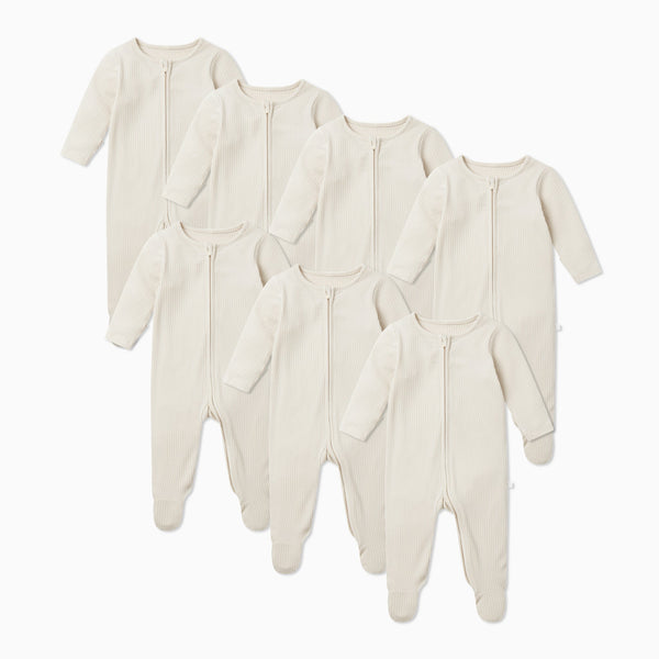 Ribbed Clever Zip Footed Baby Pajamas 7 pack Organic Onesies MORI