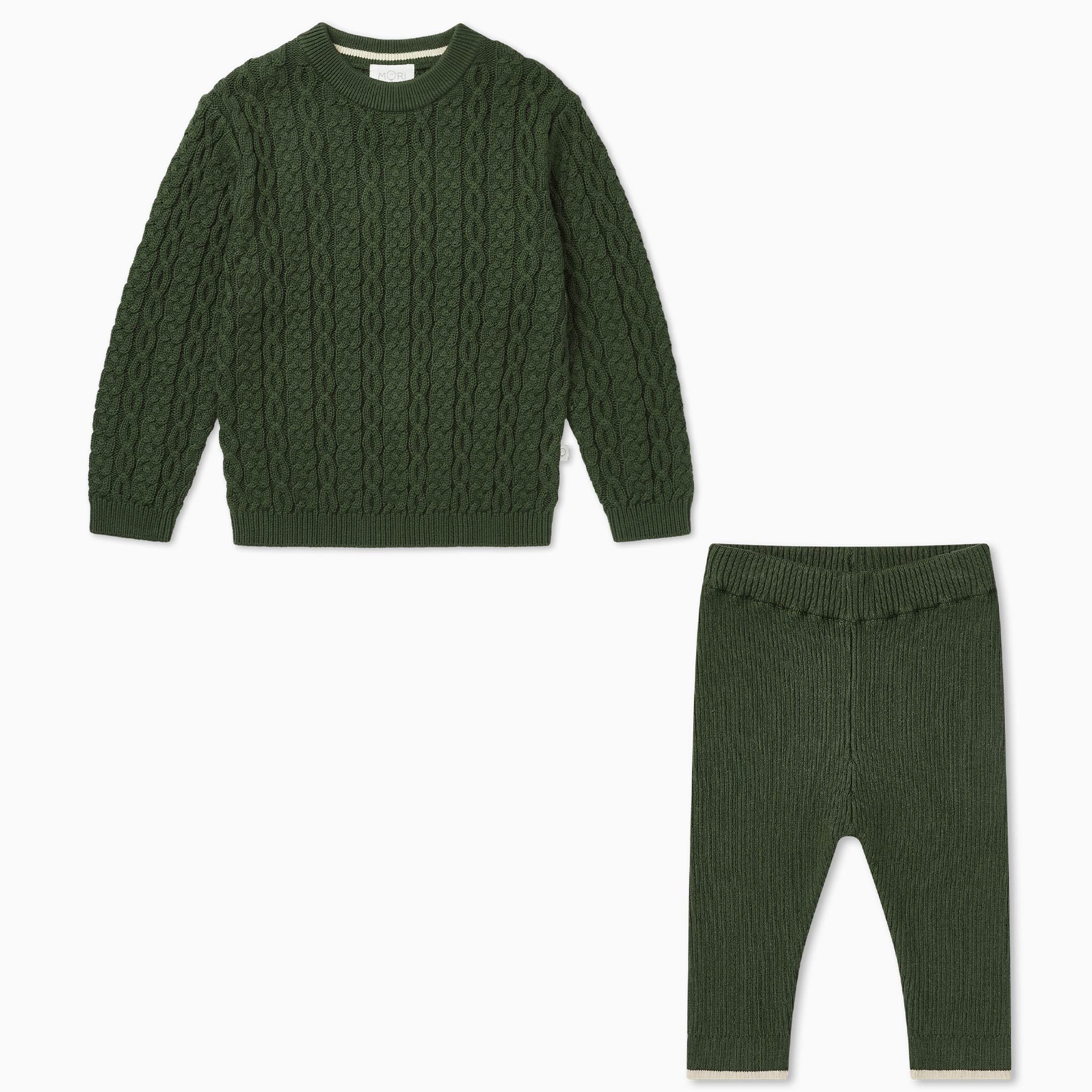 Cable Knitted Sweater & Leggings Outfit, Winter Baby Clothing