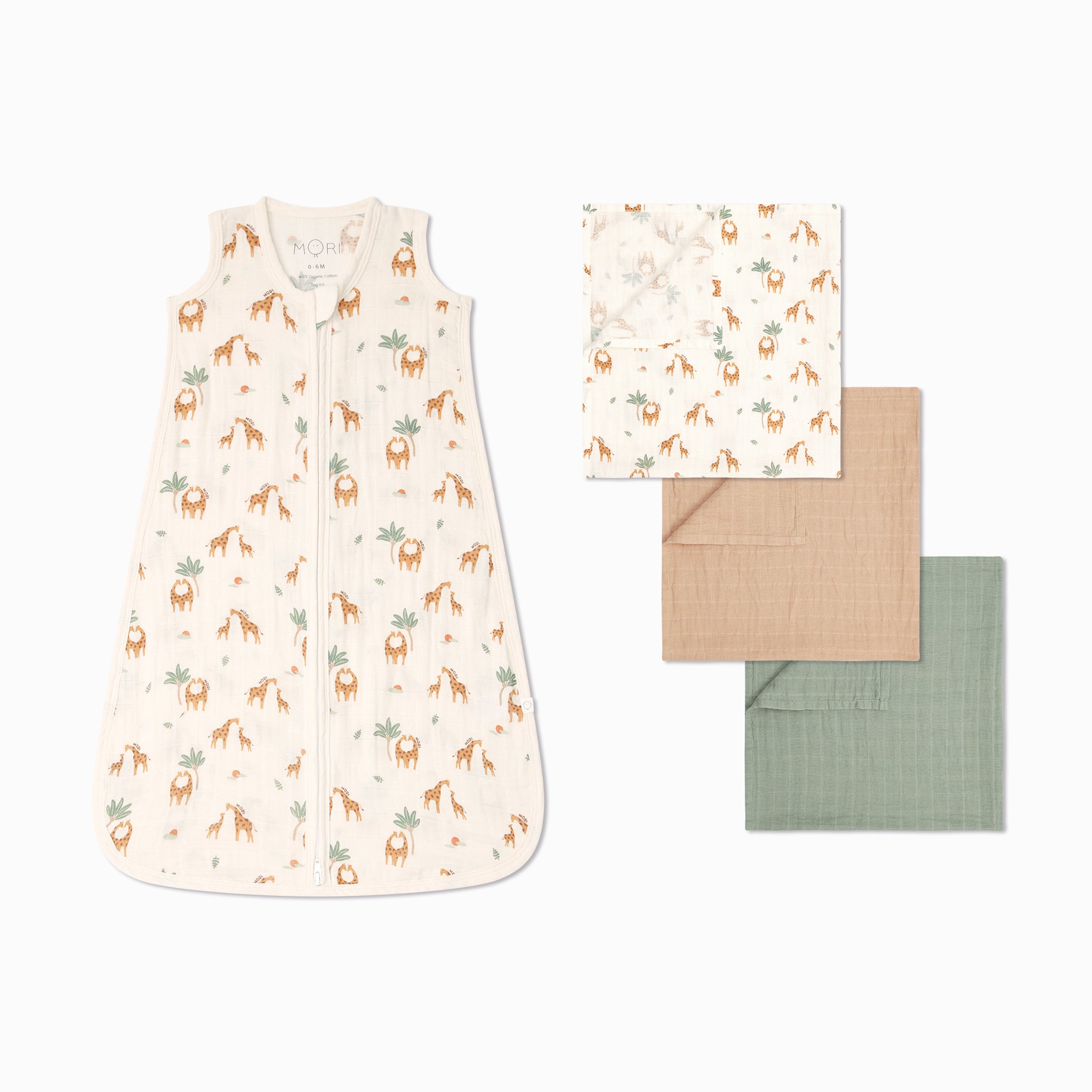 mori schlafsack Giraffe Muslin Sleep Sack 0.5 TOG & 3 Pack Muslins | Baby Sleepwear