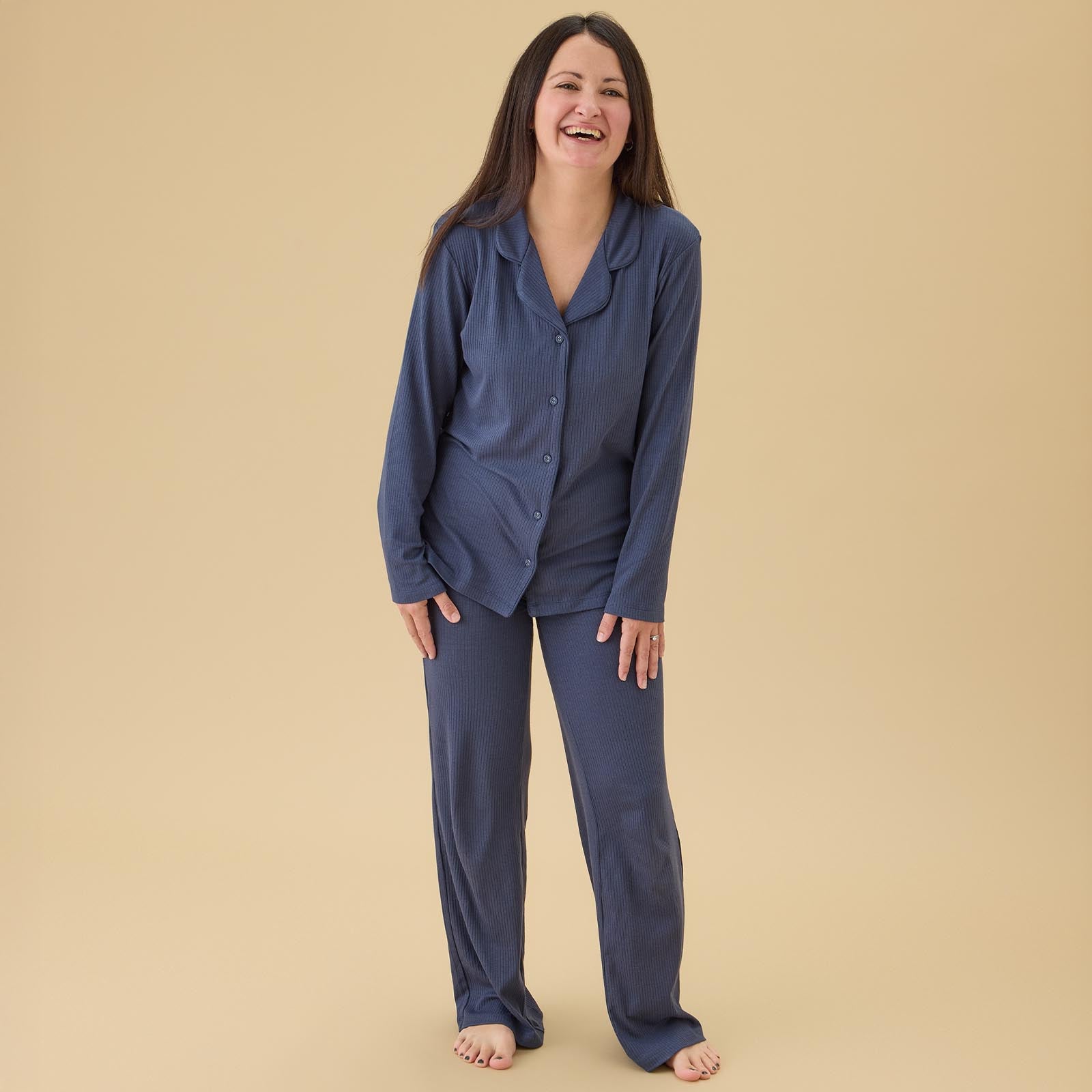 Women's Ribbed Collared Pajama Set