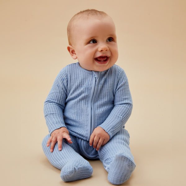 Sky Waffle Clever Zip Baby Pajamas | Organic Baby Sleepwear | MORI US