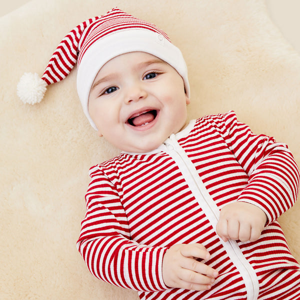 Ruby Stripe Ribbed Clever Zip Snug Fit Pajamas & Elf Hat | Christmas ...