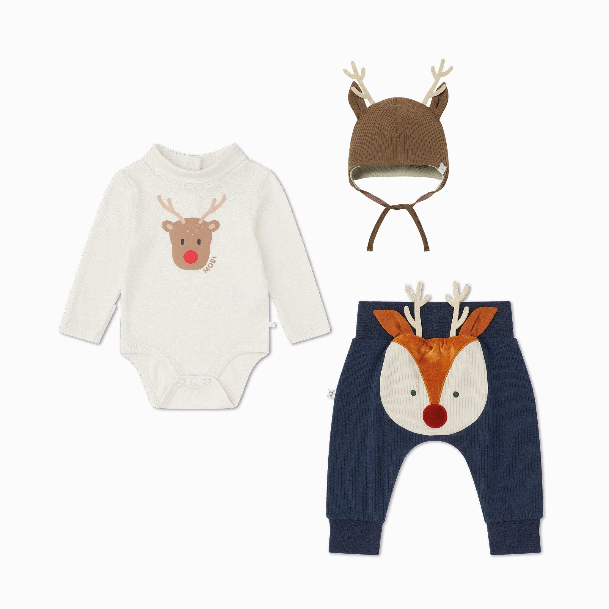 Reindeer Bodysuit, Joggers Bonnet Baby Christmas Outfit MORI US