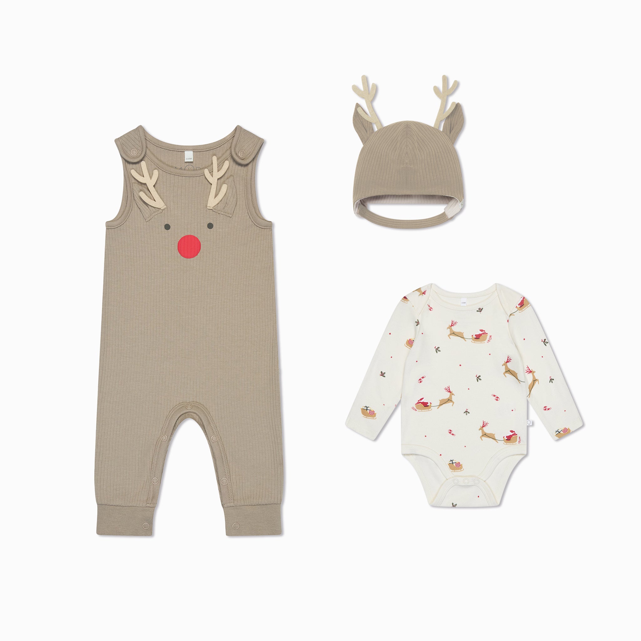 Reindeer Overalls Bodysuit Bonnet Outfit