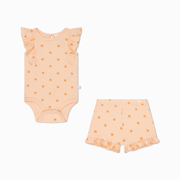 Shell Print Ribbed Frilled Bodysuit & Shorts Outfit | Summer Baby ...