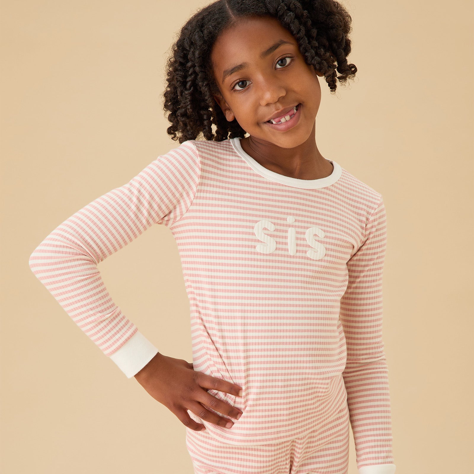 Pink Stripe Sis Ribbed Pajama Set