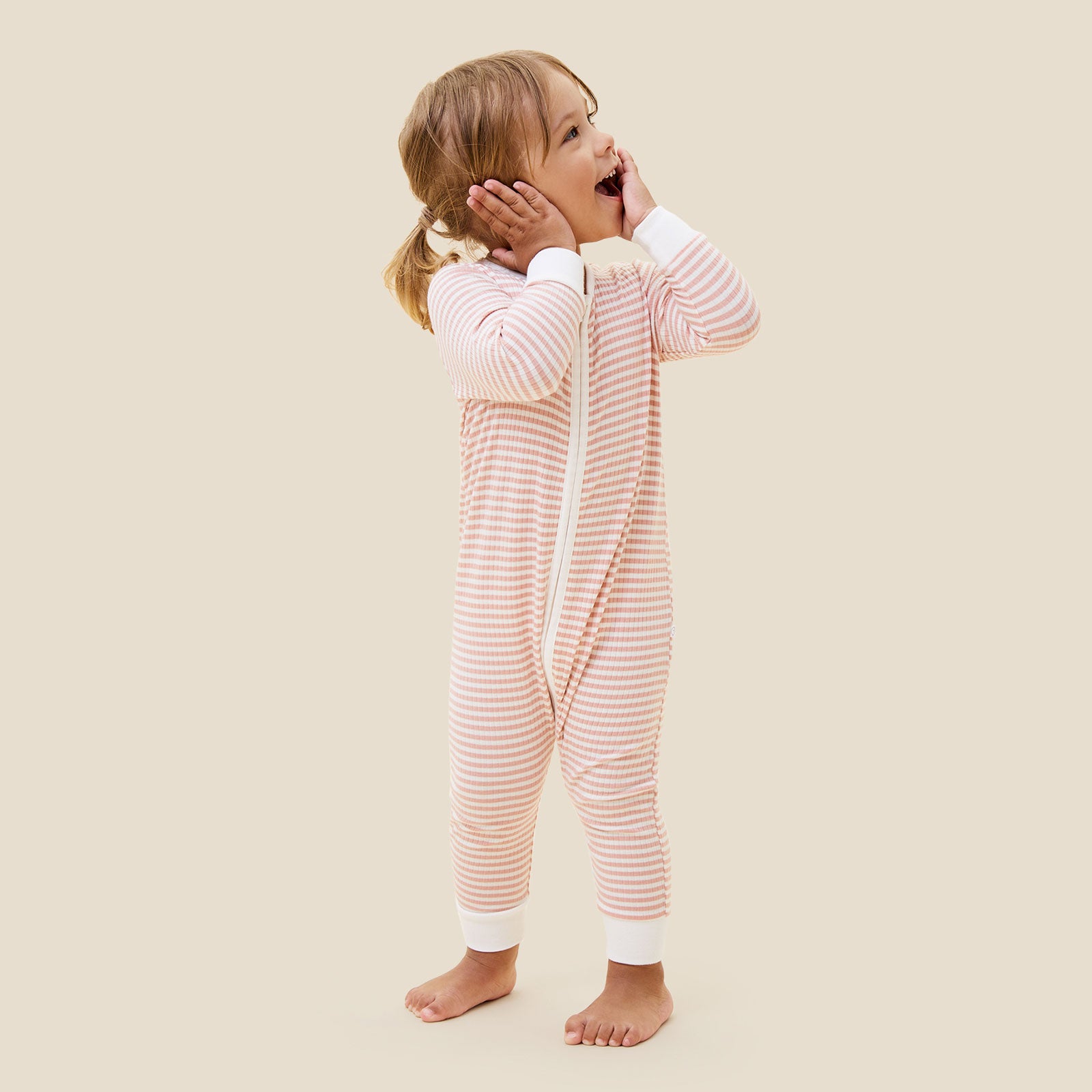 Pink Stripe Ribbed Clever Zip Footed Baby Pajamas