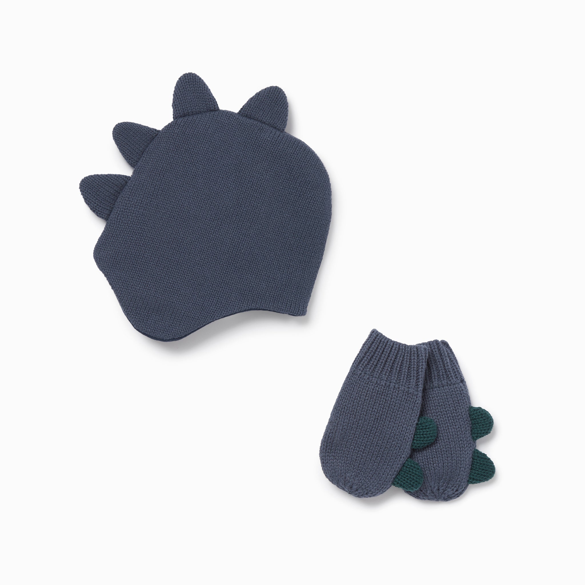 MORI Dino Knitted Trapper Hat Mittens Set Navy 12 M