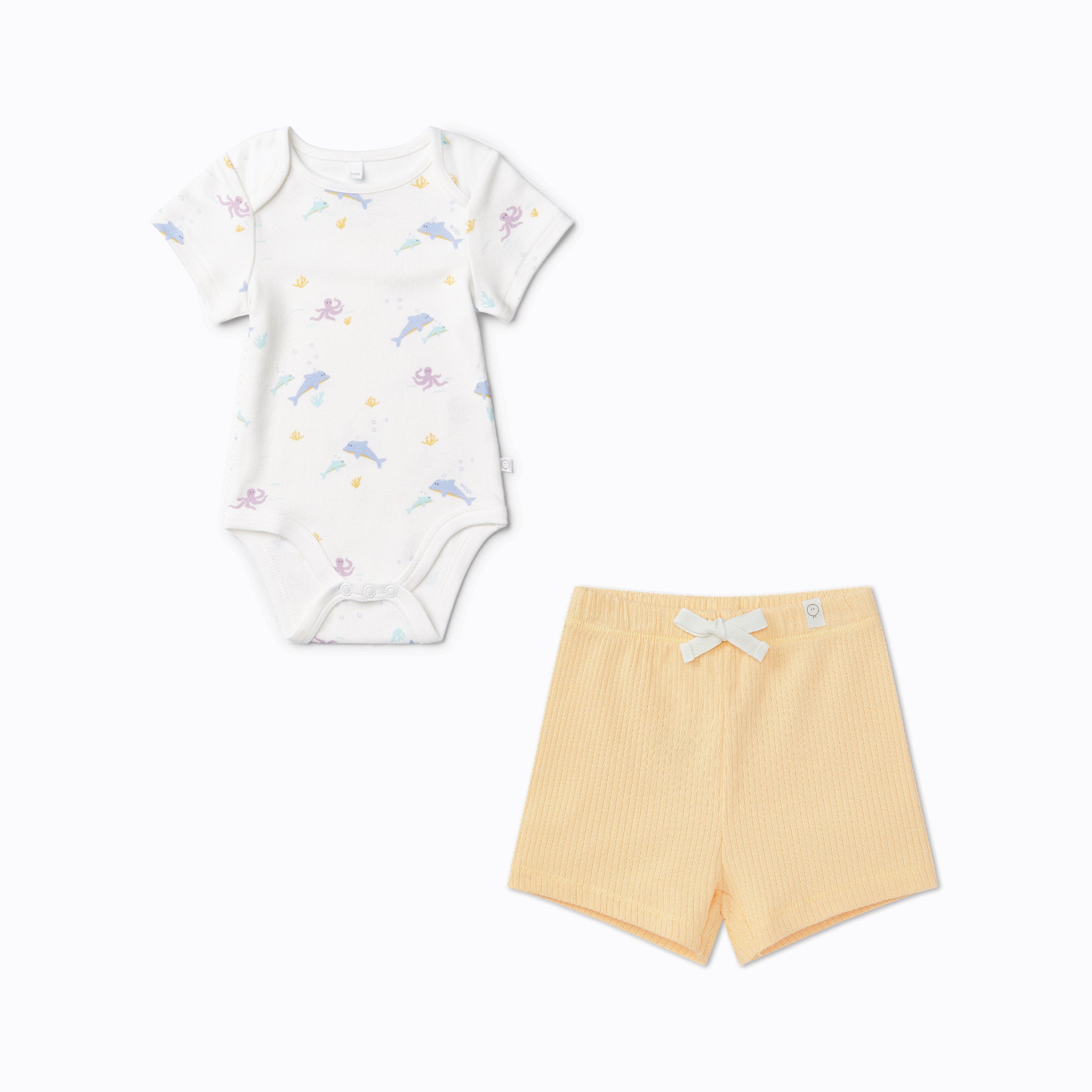 Ocean Short Sleeve Bodysuit & Ribbed Shorts Outfit | Organic Baby